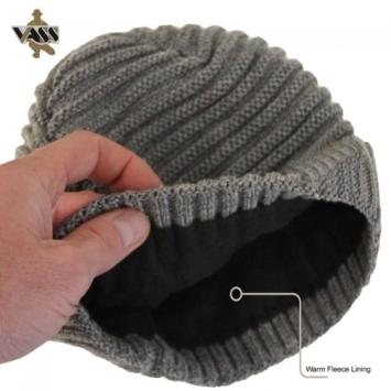 Vass Fleece Lined Ribbed Beanie Grey